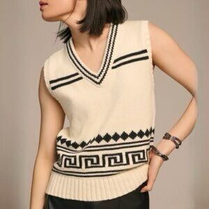 Kule cream Dakota preppy sleeveless v-neck sweater vest - Medium